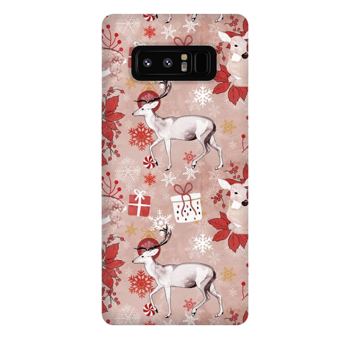 Galaxy Note 8 StrongFit Deers and Christmas ornaments red pink by Oana 