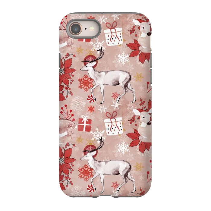 iPhone 8 StrongFit Deers and Christmas ornaments red pink by Oana 
