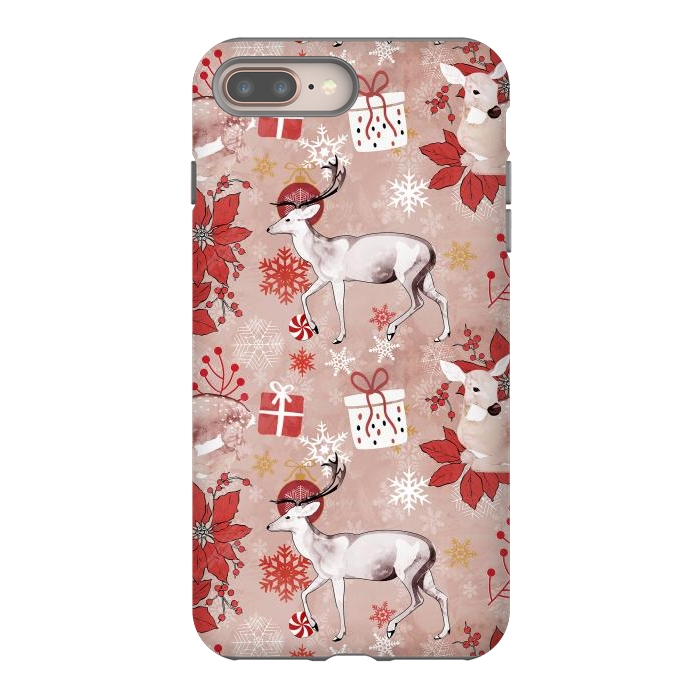 iPhone 8 plus StrongFit Deers and Christmas ornaments red pink by Oana 