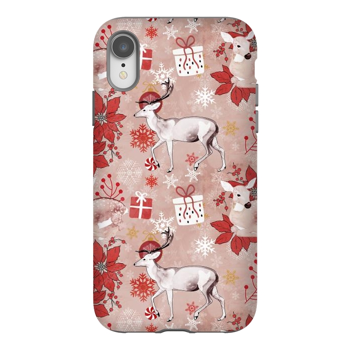 iPhone Xr StrongFit Deers and Christmas ornaments red pink by Oana 