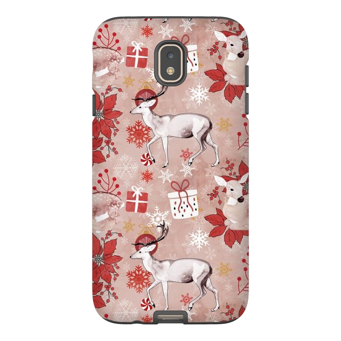Galaxy J7 StrongFit Deers and Christmas ornaments red pink by Oana 