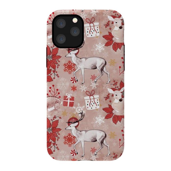 iPhone 11 Pro StrongFit Deers and Christmas ornaments red pink by Oana 