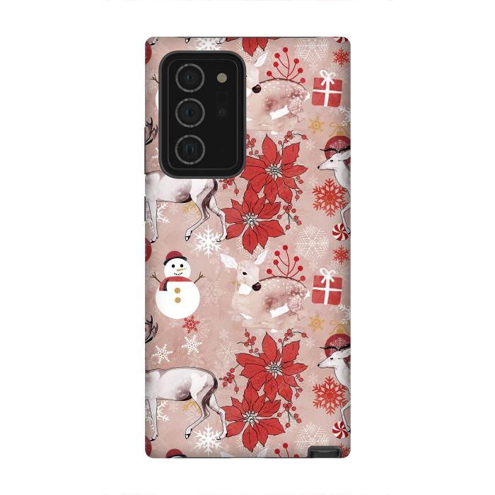 Galaxy Note 20 Ultra StrongFit Deers and Christmas ornaments red pink by Oana 