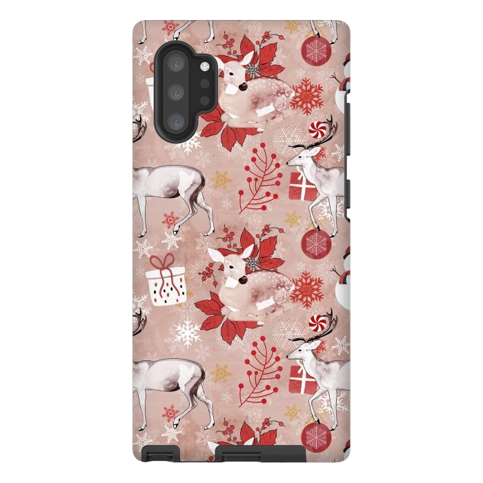 Galaxy Note 10 plus StrongFit Deers and Christmas ornaments red pink by Oana 