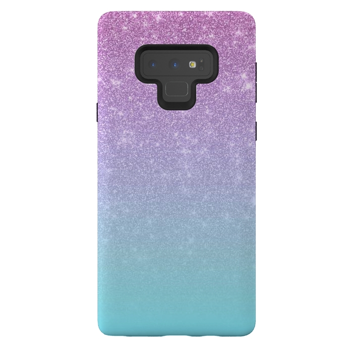 Galaxy Note 9 StrongFit Girly Purple Blue Glitter Ombre Gradient by Julie Erin Designs