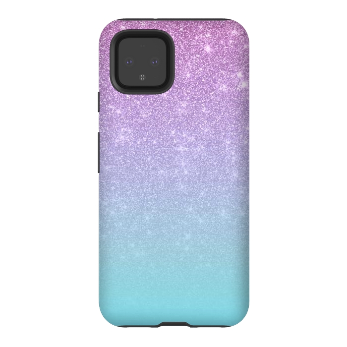 Pixel 4 StrongFit Girly Purple Blue Glitter Ombre Gradient by Julie Erin Designs
