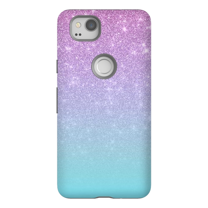 Pixel 2 StrongFit Girly Purple Blue Glitter Ombre Gradient by Julie Erin Designs