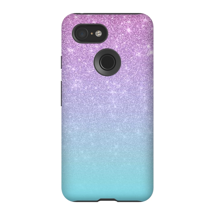 Pixel 3 StrongFit Girly Purple Blue Glitter Ombre Gradient by Julie Erin Designs