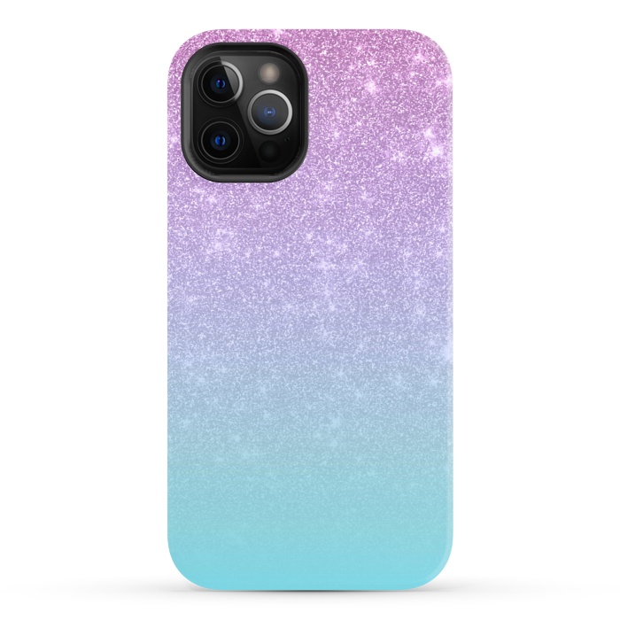 iPhone 12 Pro StrongFit Girly Purple Blue Glitter Ombre Gradient by Julie Erin Designs