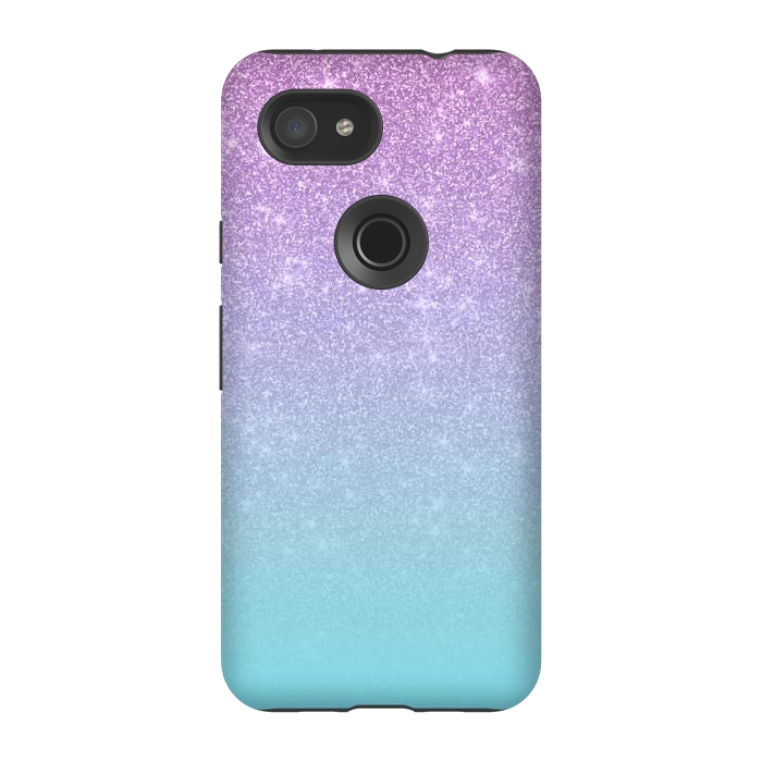 Pixel 3A StrongFit Girly Purple Blue Glitter Ombre Gradient by Julie Erin Designs