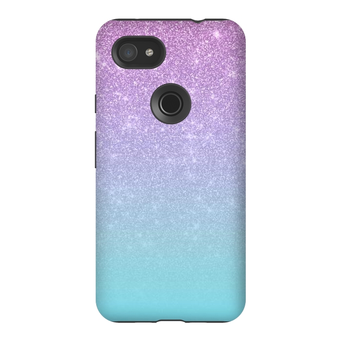 Pixel 3AXL StrongFit Girly Purple Blue Glitter Ombre Gradient by Julie Erin Designs