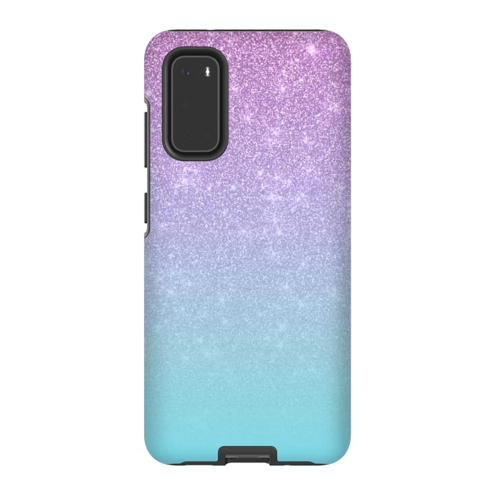 Galaxy S20 StrongFit Girly Purple Blue Glitter Ombre Gradient by Julie Erin Designs