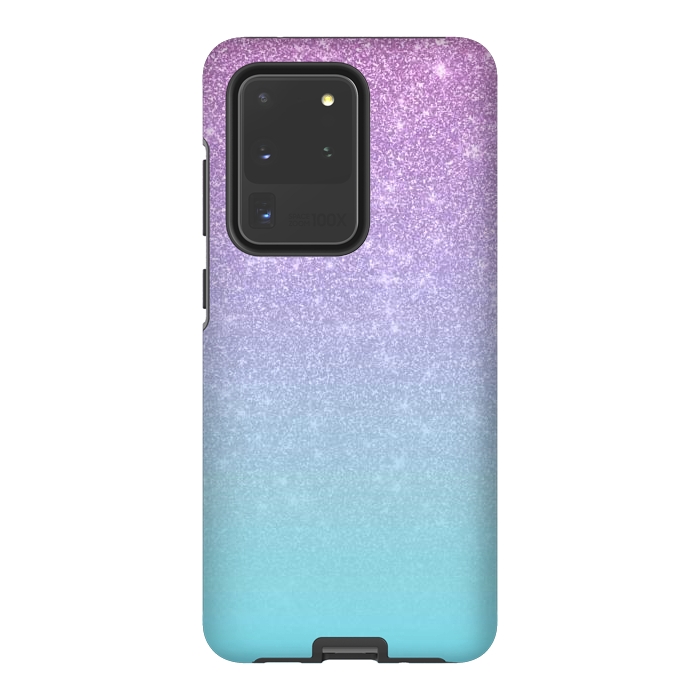 Galaxy S20 Ultra StrongFit Girly Purple Blue Glitter Ombre Gradient by Julie Erin Designs