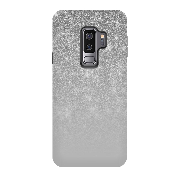 Galaxy S9 plus StrongFit Glam Silver Glitter Grey Ombre Gradient by Julie Erin Designs