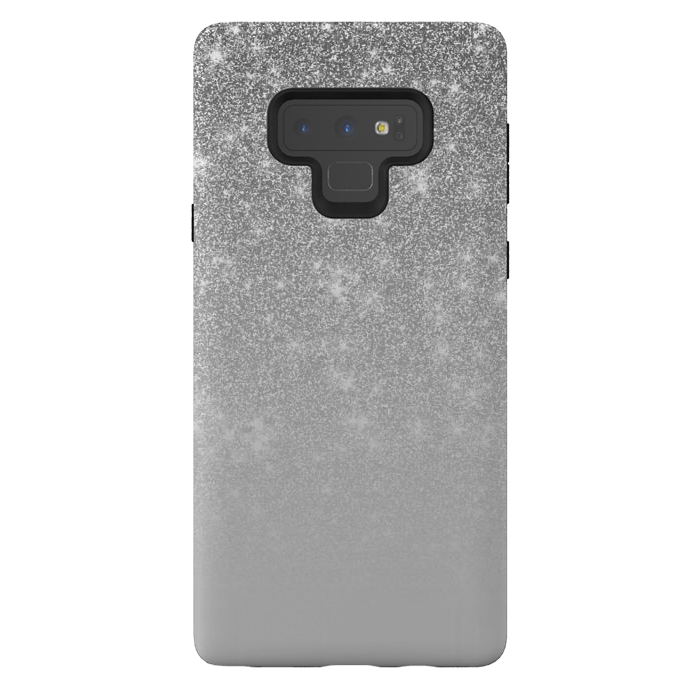 Galaxy Note 9 StrongFit Glam Silver Glitter Grey Ombre Gradient by Julie Erin Designs