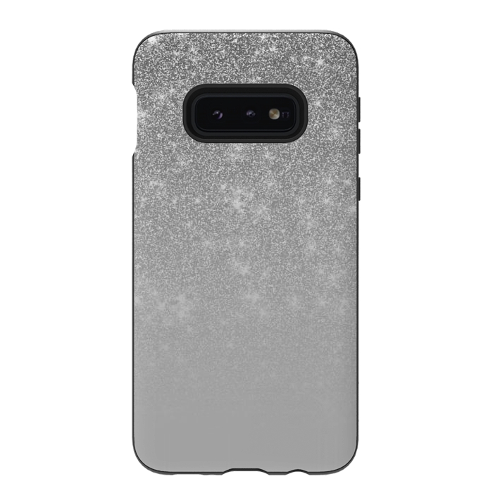 Galaxy S10e StrongFit Glam Silver Glitter Grey Ombre Gradient by Julie Erin Designs