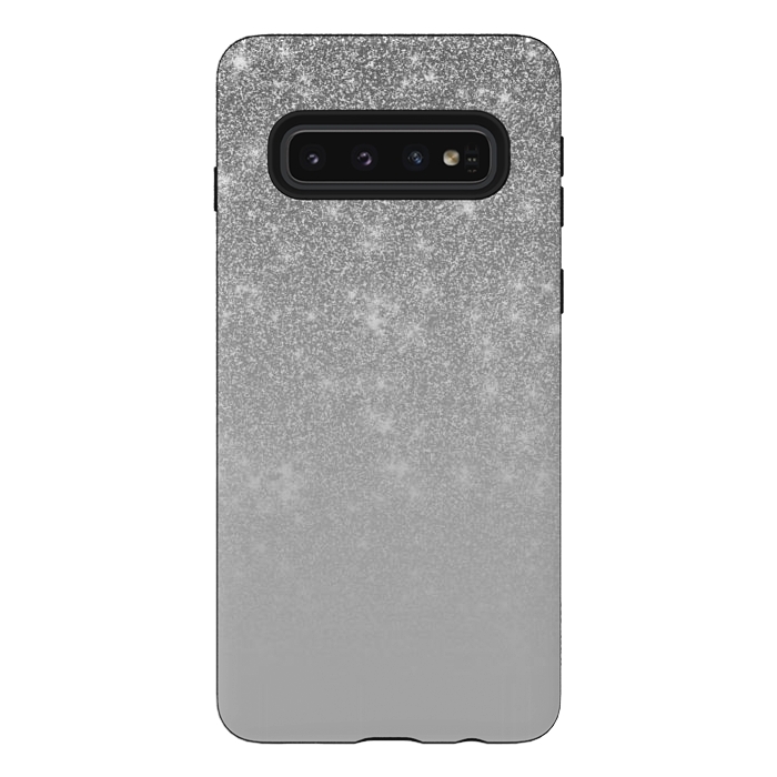 Galaxy S10 StrongFit Glam Silver Glitter Grey Ombre Gradient by Julie Erin Designs