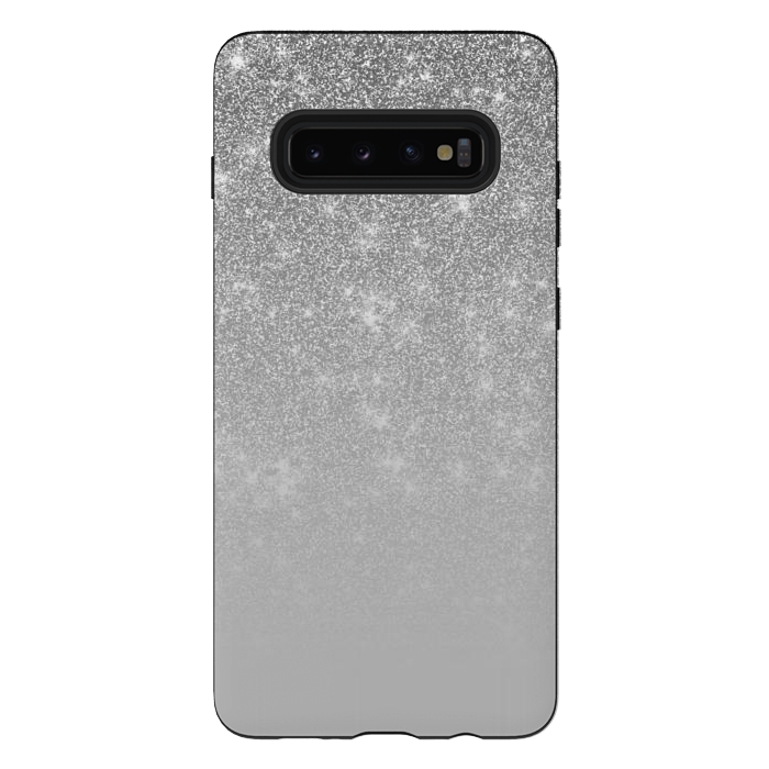 Galaxy S10 plus StrongFit Glam Silver Glitter Grey Ombre Gradient by Julie Erin Designs