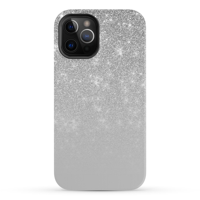 iPhone 12 Pro StrongFit Glam Silver Glitter Grey Ombre Gradient by Julie Erin Designs