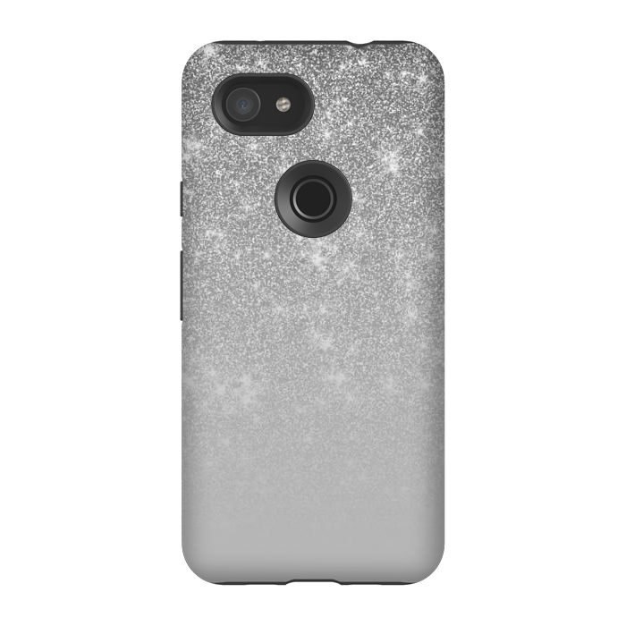 Pixel 3A StrongFit Glam Silver Glitter Grey Ombre Gradient by Julie Erin Designs