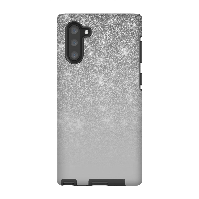 Galaxy Note 10 StrongFit Glam Silver Glitter Grey Ombre Gradient by Julie Erin Designs