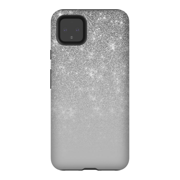 Pixel 4XL StrongFit Glam Silver Glitter Grey Ombre Gradient by Julie Erin Designs