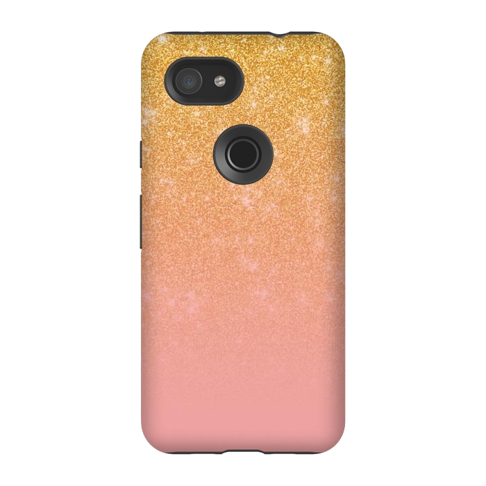 Pixel 3A StrongFit Girly Gold and Pink Glitter Ombre Gradient by Julie Erin Designs
