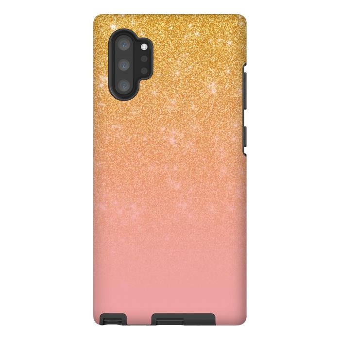 Galaxy Note 10 plus StrongFit Girly Gold and Pink Glitter Ombre Gradient by Julie Erin Designs