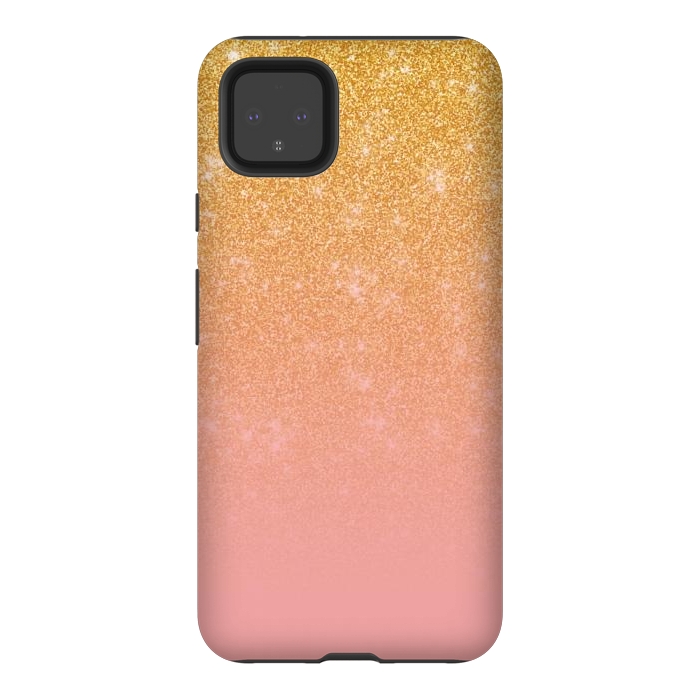 Pixel 4XL StrongFit Girly Gold and Pink Glitter Ombre Gradient by Julie Erin Designs