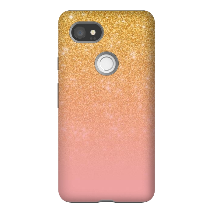 Pixel 2XL StrongFit Girly Gold and Pink Glitter Ombre Gradient by Julie Erin Designs
