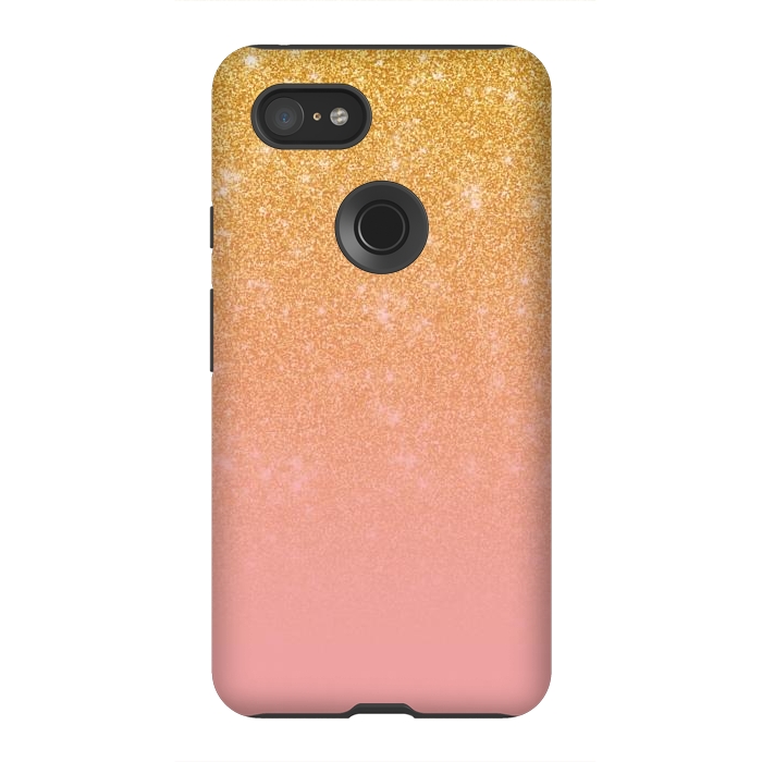 Pixel 3XL StrongFit Girly Gold and Pink Glitter Ombre Gradient by Julie Erin Designs