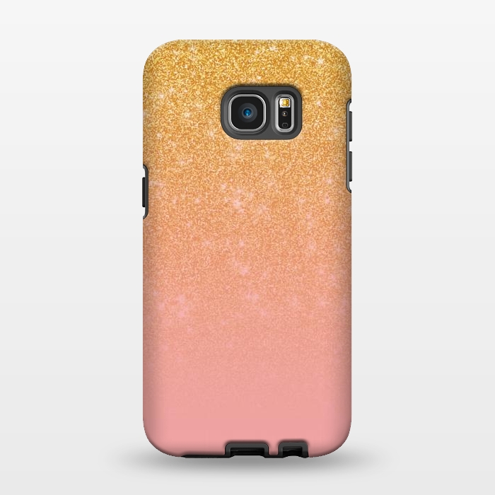 Galaxy S7 EDGE StrongFit Girly Gold and Pink Glitter Ombre Gradient by Julie Erin Designs