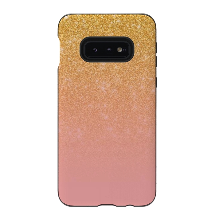 Galaxy S10e StrongFit Girly Gold and Pink Glitter Ombre Gradient by Julie Erin Designs