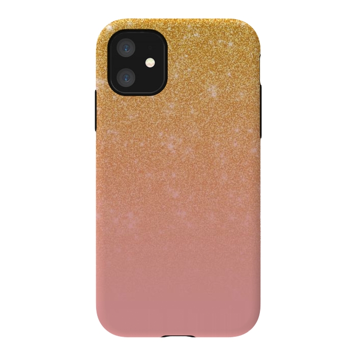 iPhone 11 StrongFit Girly Gold and Pink Glitter Ombre Gradient by Julie Erin Designs