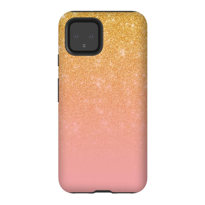 Pixel 4 StrongFit Girly Gold and Pink Glitter Ombre Gradient by Julie Erin Designs