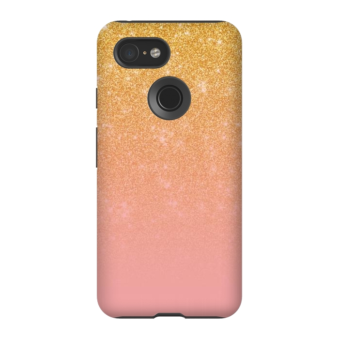 Pixel 3 StrongFit Girly Gold and Pink Glitter Ombre Gradient by Julie Erin Designs