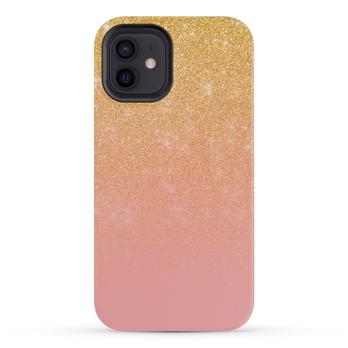 iPhone 12 mini StrongFit Girly Gold and Pink Glitter Ombre Gradient by Julie Erin Designs