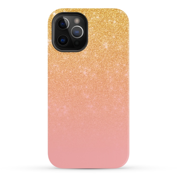 iPhone 12 Pro StrongFit Girly Gold and Pink Glitter Ombre Gradient by Julie Erin Designs