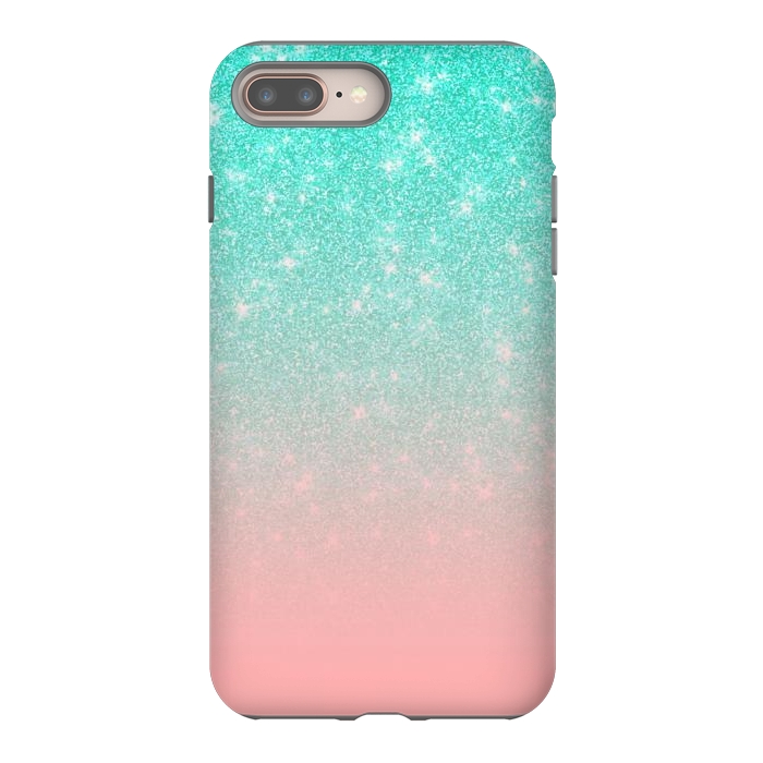 iPhone 7 plus StrongFit Girly Pastel Blue Pink Glitter Ombre Gradient by Julie Erin Designs