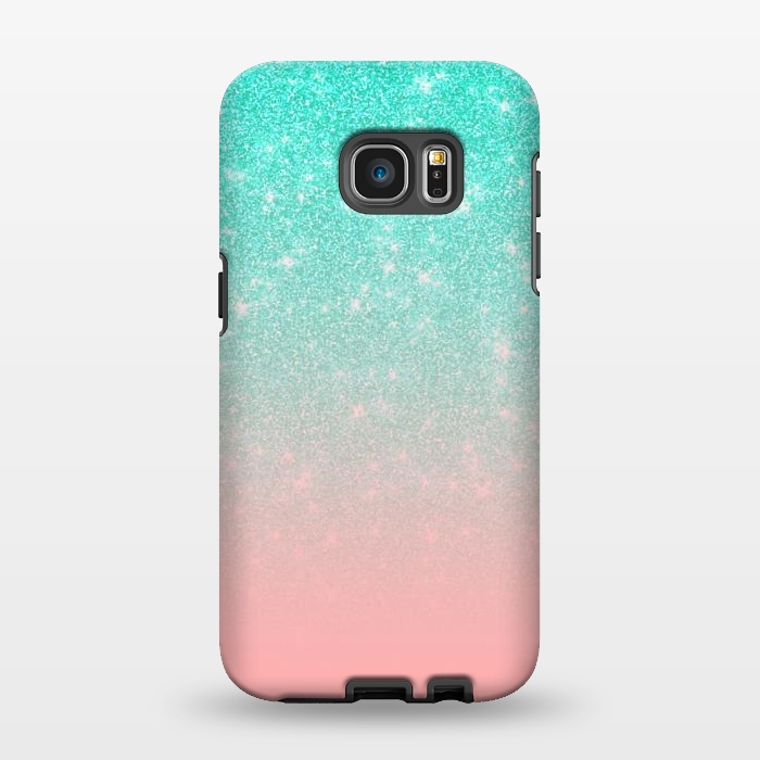 Galaxy S7 EDGE StrongFit Girly Pastel Blue Pink Glitter Ombre Gradient by Julie Erin Designs