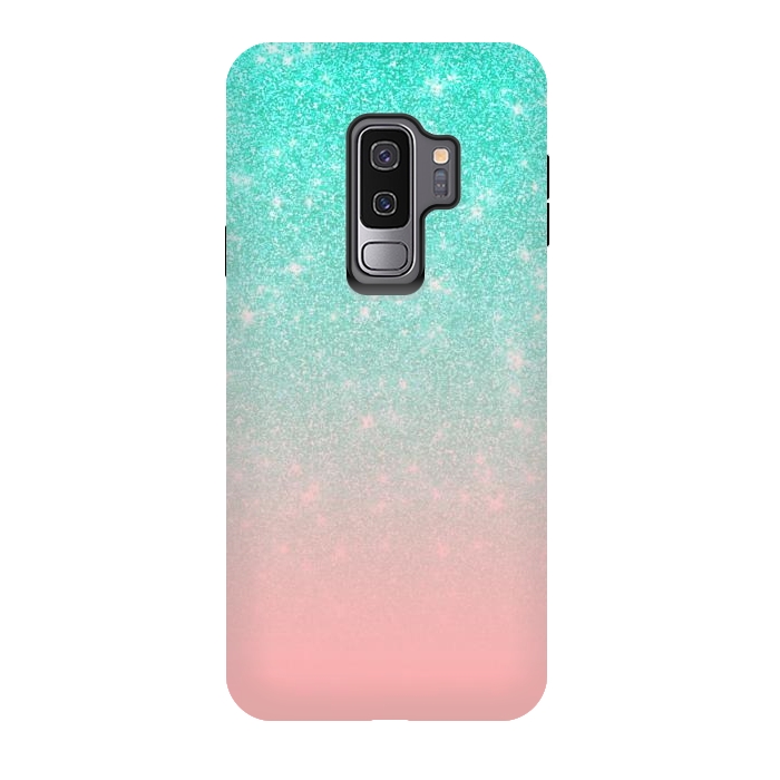 Galaxy S9 plus StrongFit Girly Pastel Blue Pink Glitter Ombre Gradient by Julie Erin Designs
