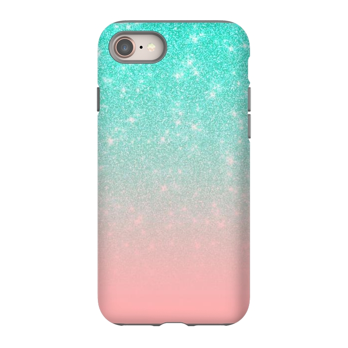 iPhone 8 StrongFit Girly Pastel Blue Pink Glitter Ombre Gradient by Julie Erin Designs