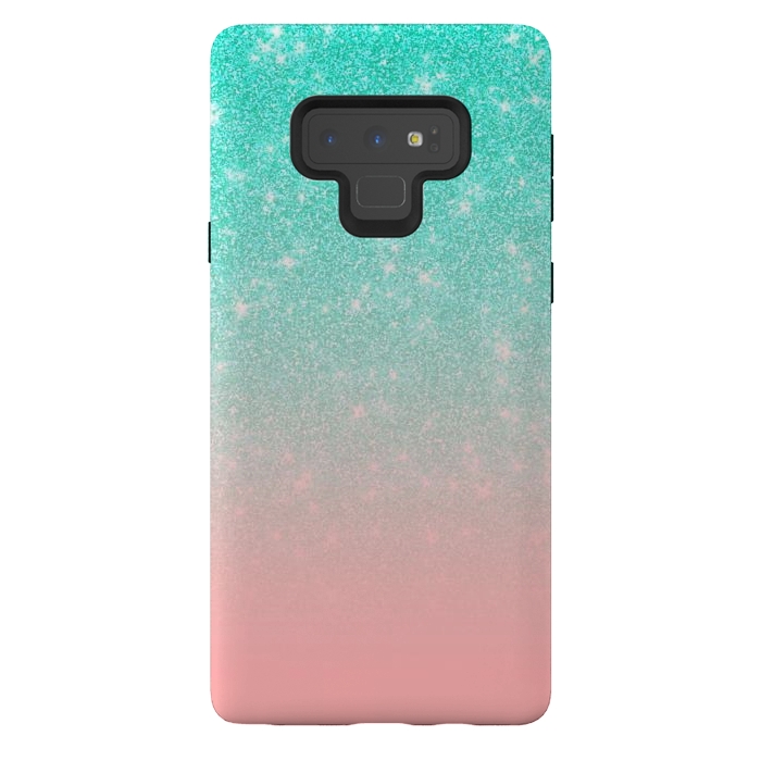 Galaxy Note 9 StrongFit Girly Pastel Blue Pink Glitter Ombre Gradient by Julie Erin Designs