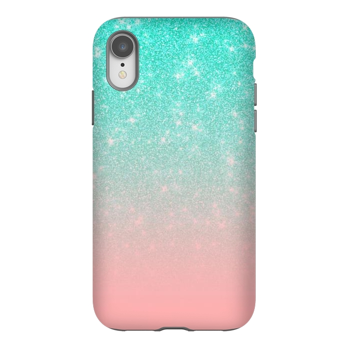 iPhone Xr StrongFit Girly Pastel Blue Pink Glitter Ombre Gradient by Julie Erin Designs