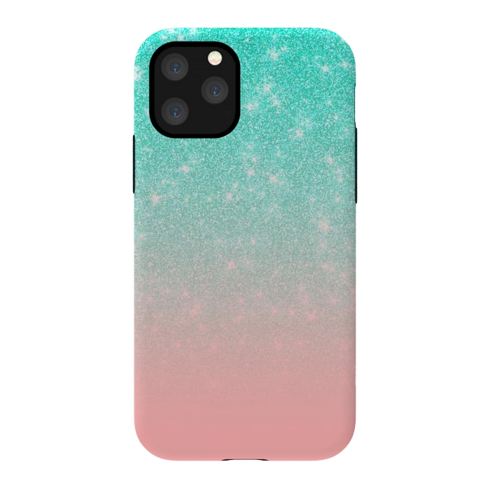 iPhone 11 Pro StrongFit Girly Pastel Blue Pink Glitter Ombre Gradient by Julie Erin Designs