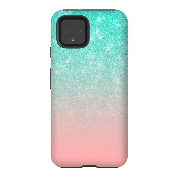 Pixel 4 StrongFit Girly Pastel Blue Pink Glitter Ombre Gradient by Julie Erin Designs