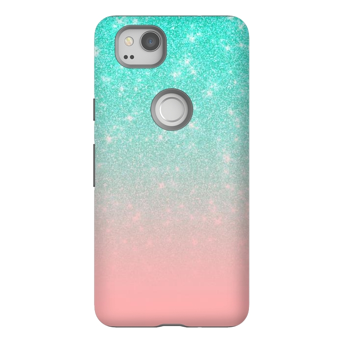 Pixel 2 StrongFit Girly Pastel Blue Pink Glitter Ombre Gradient by Julie Erin Designs