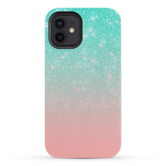 iPhone 12 mini StrongFit Girly Pastel Blue Pink Glitter Ombre Gradient by Julie Erin Designs
