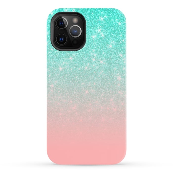 iPhone 12 Pro Max StrongFit Girly Pastel Blue Pink Glitter Ombre Gradient by Julie Erin Designs