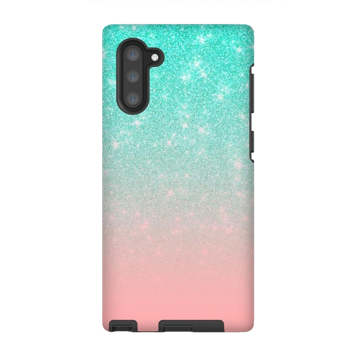 Galaxy Note 10 StrongFit Girly Pastel Blue Pink Glitter Ombre Gradient by Julie Erin Designs
